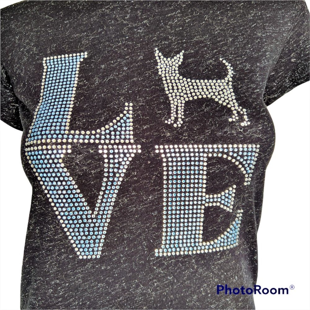 LOVE Chihuahua Rhinestone and Glitter Tee Shirt